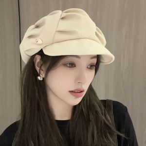 Fashionable Casual Octagonal Beret Hat Womens Short Brim Cloud Shape Face Slimming Cotton Cap for Young And Middle-aged
