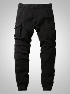 YUANZOU | Quần Đùi Nam Vintage Retro Đen Dáng Thẳng Ôm Co Dãn Nhiều Túi