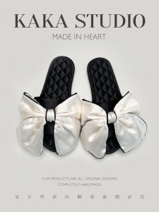 Simple Style Satin Butterfly Knot Slippers Womens Soft Bottom Home Slippers Spring Summer Anti-Slip Indoor Outdoor Wear