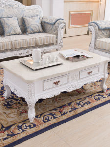European Style Boxwood Coffee Table Simple European Wood Carved Living Room with Drawer Coffee Table Beauty Salon Hall Tea Table