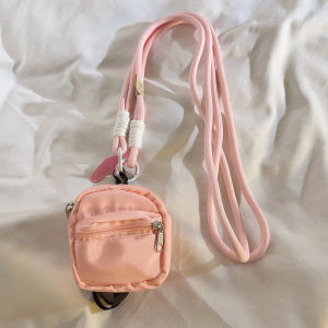 Trendy Woven Nylon Mini Bookbag Creative Keychain Earphone Holder Crossbody Long Rope Suitable for Phone Case Versatile Handbag