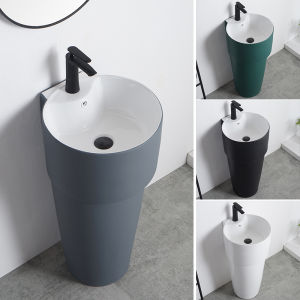 Simple European Ceramic Pillar Basin Bathroom Washbasin Floor-Standing Integrated Separates Sink Balcony Small Apartment