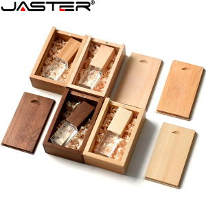 Jaster | JASTER Crystal Wood USB Flash Drive 128 GB Pen Drive Wooden Box U Disk Memory Stick Pendrive 64GB Wedding Gift Thumb Drives 32GB