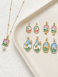 18K Gold Plated Copper French Butterfly Oil Painting Pendants DIY Handmade Jewelry Bracelet Necklace Beads Accessories Materials