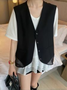 YINGDAI | Sleeveless V-Neck Stylish Vest Black
