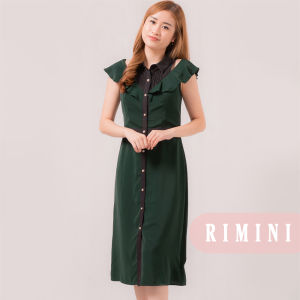 RIMINI - Dress Wanita Casual Berlengan Kancing Depan S-L - Elsie Frill Cold Sleeves 81755