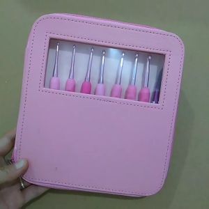 9Pcs Ergonomic Hakpen Crochet Set Hakpen handle Karet Grip Crochet Hook Set with Pink Case Knitting Needles 2mm-6mm Jarum Rajut Hakpen