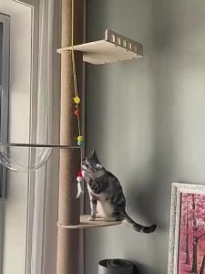 PAPAPET 6-tier Cat tree 270cm no drilling required at the top solid wood cat tree suitable for multi-cat households.