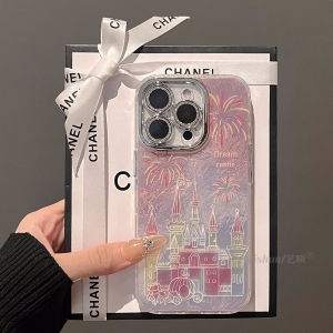 Ốp Lưng Điện Thoại Silicon Apple 16ProMax 17pm Dream Gradient Pink Firework Castle Carriage Full Cover Lens 14 Premium Feel 13 Lanyard