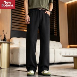 NEW BOLUNE | Retro Style Linen and Tencel Blend Slim Straight Leg Trousers Thin Summer