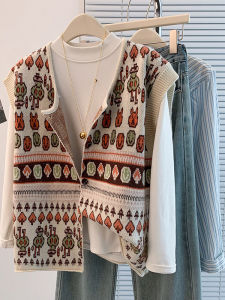 Autumn Winter Fun Texture Knitted Vest Large Size Womens Loose Casual Versatile Sleeveless Open Cardigan Outerwear Sweater