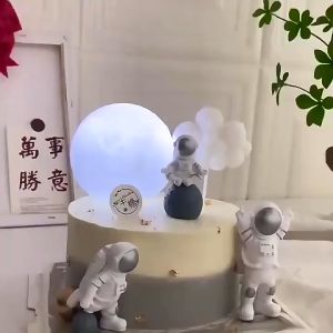 PAJANGAN KUE ULANG TAHUN ANAK TEMA ASTRONOT & LUAR ANGKASA / HIASAN KUE ULTAH SET 3PCS DEKOR...