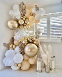 Champagne Gold Metal Balloons White Flower Ring Set for Baby Shower Bridal Shower Single Girl Party Celebration Decorations