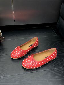 French Butterfly Knot Rivet Low Cut Flat Ballet Shoes Womens Spring Autumn New Style Retro Slip-On Fashion Single Shoes