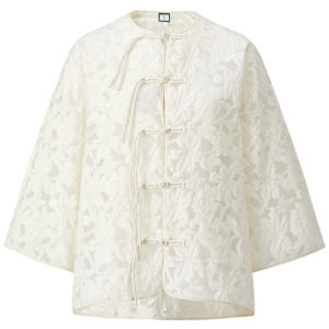 เสื้อแจ็คเก็ตผู้หญิงแขนสั้นสไตล์จีนใหม่ ทรงหลวม ผ้าฝ้าย ปักลายดอกไม้ กระดุม ทรงสั้น ทรงปกติ ฤดูใบไม้ผลิ 2024