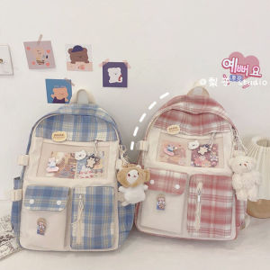 กระเป๋าเป้สะพายหลังผู้หญิงลายสก็อตความจุขนาดใหญ่พร้อมชั้นซ่อน กระเป๋าใส่โน้ตบุ๊กแบบป้องกันน้ำได้ กระเป๋าสะพายไหล่แบบลำลองสำหรับเยาวชน