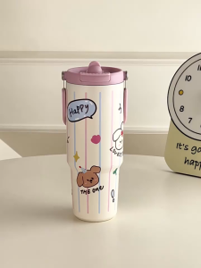 （จัดส่งจากท้องถิ่น）ใหญ่ความจุ 900ml 316 มีหูหิ้วกระติกน้ําเก็บอุณหภูมิใหม่การ์ตูน ถ้วย
