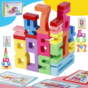 Math Number Blocks 1-10 STEM Stacking Toys with 30 Challenges Learning Games Educational Toy Gift for Kids Ages 3-6