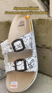 Heaven Shoes 37-40 Sandal Wanita Nevadaa Selop Motif Micky Mouse White Casual Anti Selip Spon Eva