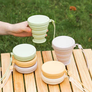 Silicone Collapsible Cup with Lid Travel Portable Foldable Cup Reusable Drinking Cup for Outdoor Hiking Camping