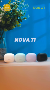 ROBOT TWS Earphone Wireless Bluetooth 5.4 TWS Mini 2cm Playtime 37jam with Gagang Mini 2 cm Headset Bluetooth 37H PlayTime Nova T1 Original - Garansi 1 Tahun