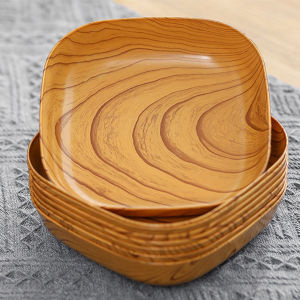 LoviRa 4pcs Plate Set Kitchenware Plastic Wooden Design Square Snack Tableware Kitchen Supplies