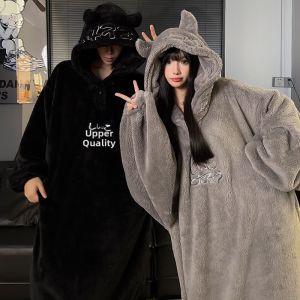 JIJIFA | Couples Winter Thick Plush Hooded Onesie Pajamas