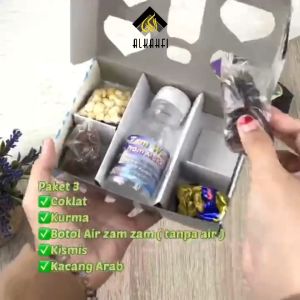 Alkahfimall - Paket 3 Oleh Oleh Haji Umroh Isi Kurma Kismis Kacang Arab Coklat Tasbih Mutiara - Ecer