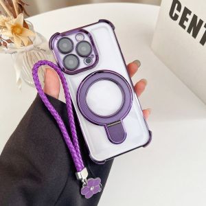 Transparent Silicone Phone Case with Lens Film Magnetic Stand Apple 16Promax 15 Full Cover Anti-Fall Compatible with 14 13 12 11 X 8 7Plus