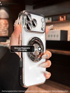 DAIMANG | New Fashionable Silver Electroplated Silicone Phone Case Full Cover For Apple 17Air iPhone 17Pro Max Transparent Metal Stand Rotatable