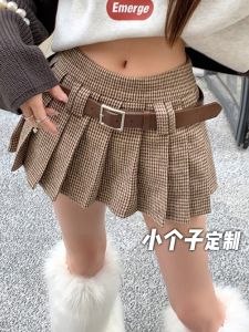 Váy Ngắn Xếp Ly Kẻ Caro Cổ Điển Cạp Cao Cho Nữ Mùa Thu Váy Ngắn Ôm Vừa Vặn Phong Cách Công Sở Mini A-line Cỡ Nhỏ