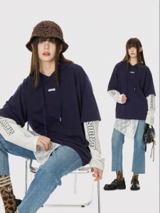 Turn Signal | Layered Hooded Long Sleeve T-Shirt Casual Loose Top