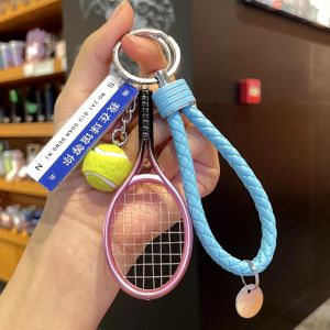 Miniature Metal Tennis Racket Keychain Creative Gift Acrylic Material Simulation Tennis Match Commemorative Keepsake