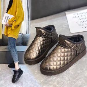 Platform Snow Boots Winter Womens Short Cotton Shoes Korean-Style All-Matching Thick Warm Fashionable Leather Cotton-Padded Shoes Waterproof Big Cotton Shoes