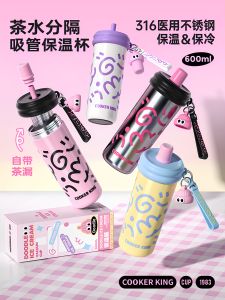 Large Capacity Ceramic Insulated Coffee Cup for Women Students Straw Water Cup Heat Preservation Ice Preservation Cool Design