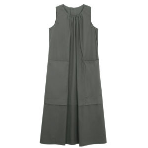 Mozao Lazy Style Loose U-Neck Sleeveless Vest Dress Womens Summer High-End round Neck Long Dress Casual Cotton Gown