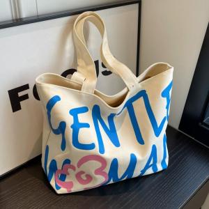 Japanese Style Large Capacity Canvas Tote Bag Womens Letter Print Class Handbag Versatile Commuting Single Shoulder Bag