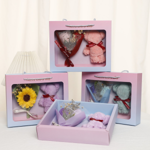 QIWEILANG | Rose Soap Bouquet Towel Bear Gift Set
