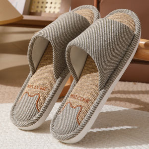 ผ้าลินิน รองเท้าแตะ ผู้หญิง ฤดูใบไม้ผลิ ฤดูใบไม้ร่วง ใช้ในบ้านในร่ม กันลื่นเป็นมิตรกับแขก ผ้าฝ้าย ผ้าลินิน รองเท้าแตะตั้งพื้นทุกฤดูกาล