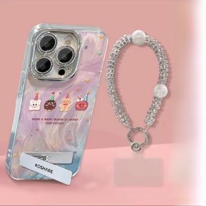 Sup&LV | Ốp lưng điện thoại di động chống rơi Apple 16 mẫu mới có chân đế ống kính kèm vòng tay phong cách tươi mới nhỏ gọn