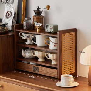 เก้าอี้แบบไม้เรียบหรูสำหรับรับประทานกาแฟในห้องนั่งเล่น ชั้นวางของเก็บแก้วน้ำแบบพับได้พร้อมที่วางของสำหรับตกแต่งบ้าน