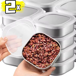 2Pcs Stainless Steel Fresh-keeping Box with Sealed Lid Picnic Salad Bowl Lunch Bento Boxes Portable Fridge Food Storage Container