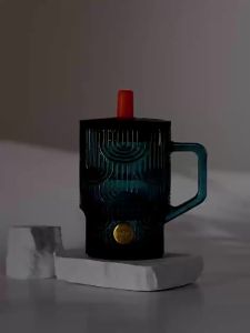 NERVISHI | Stylish Insulated Glass Tumbler with Lid and Straw Blue