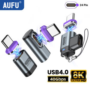AUFU USB4.0 Magnetic USB C to C Adapter 40Gbps 8K60Hz 90 Degree Converter 240W Type C Adapter for Thunderbolt 4/3 MacBook Laptop