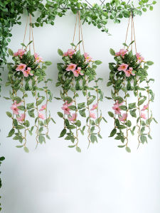 Hanging Artificial Flower Vine Basket Indoor Decor Modern Nordic Style Wall Mounted Plant Home Decoration Fake Flower Art