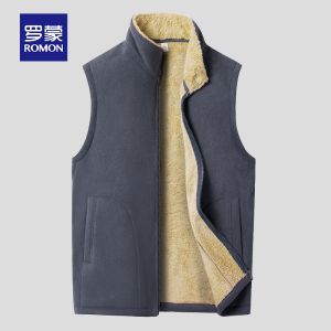 ROMON | Lormen Mens Fleece Vest Spring Autumn Winter Thickened Lamb Velvet Jacket Zipper Closure Fashion Urban Style Standard Fit