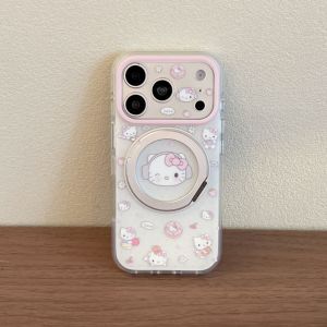 Sanrio | Sanrio Hello Kitty Phone Case With 360° Rotatable Magnetic Ring Stand For iPhone 14 15 16 17 Pro Max Shockproof Cover For Girls