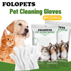 FOLOPETS Pet Cleaning Gloves 8pcs Wash-free Gloves Disposable Wet Wipes
