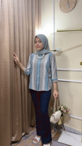 Kemeja wanita salur crinkle candy lengan panjang 7/8 jumbo ld120 terlaris 2024