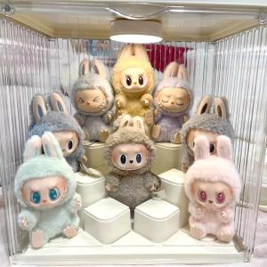 Labubu Display Box Dust Cover Party Sitting Storage Bin Vinyl Organizer Box for Plush Toy Storage Home Organization